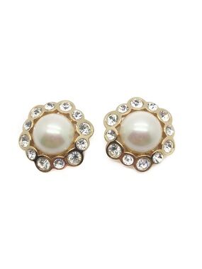 Authentic Vintage Dior Starburst Flower Pearl Large Stone Gold Clip-On Earrings